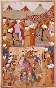 Sztuka islamu: „”Taniec dla przyjemności sułtana Ahmeta III (1673-1736)””Gwasz na papierze Levni z „”Surnama””(pseudonim i) Vehbi) Debiut XVIII-wiecznego Muzeum Topkapi Saray, Stambuł autorstwa Islamic School
