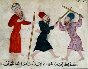 Sztuka Islamu: Rysunek na pergaminie z okresu Fatymidów (X-XI wiek) - Gra w kije - Malarstwo na papirusie - Kair, Muzeum Sztuki Islamu autorstwa Islamic School