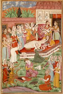 Sztuka islamu: „”Narodziny Cesariana z Roustam”””Perska miniatura z rękopisu epickiego poematu „”Shahnameh””(Shah Nama, Shahnama) (Księga Królów) Ferdowsiego (Firdawsi lub Ferdawsi lub Firdousi, ok. 940-około 1020) (ms. 607) Chantilly, Musee C autorstwa Islamic School