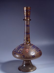 Sztuka Islamu: butelka ma długą szklaną szyjkę wicekróla Tuquztemura. ok. 1345 z Egiptu lub Syrii. Ciemny. 50 cm. Paryż, Luwr autorstwa Islamic School