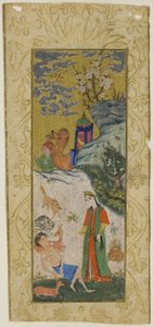 Layla Wizyta Majnun na pustyni, strona z kopii Khamsa z Nizami autorstwa Islamic School