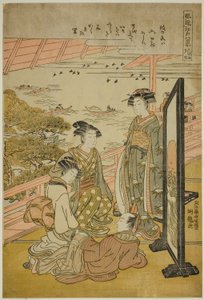 Artysta obrazów g Gow at Matsuzaki (Matsuzaki no Sekisho), z serii Te ``Angielska walka Fasio Nabe Zobacz ws Edo (Furu Osiem widoków Edo)
