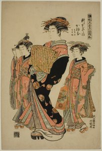 Kaoru z Shin-Kanaya, z serii „Modele dla mody: nowe wzory świeże jak młode liście (Hinagata wakana no hatsu moyo)” autorstwa Isoda Koryusai