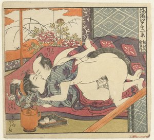Zakochana para w serwisie do herbaty? Dwanaście widoków wyrafinowanego Edo (tytuł serii) Furyu Edo junikei (tytuł serii na obiekcie)