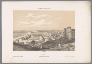 Widok na Dieppe z zamku Dieppe. Vue générale award du Château (tytuł na obiekcie) Współczesna Francja (tytuł serii) La France de nos jours (tytuł serii na obiekcie) autorstwa Isodore Laurent Deroy