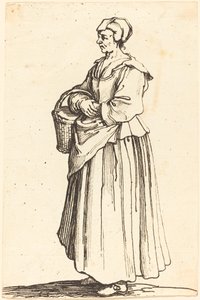Wieśniaczka z koszem, z profilu, zwrócona w lewo autorstwa Israel Henriet after Jacques Callot