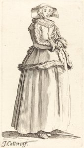 Młoda kobieta z założonymi rękami, zwrócona w prawo autorstwa Israel Henriet after Jacques Callot