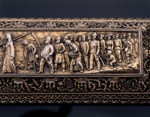 Fragment miniaturowego ludzkiego szkieletu i sarkofagu autorstwa Israel Rouchomovsky