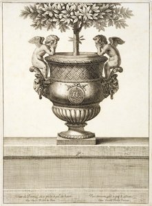 Urny z brązu używane do drzewek cytrusowych, ilustracja z „Widoków i planów wersalskich”, Paryż, ok. 1664-89 (rycina) autorstwa Israel the Younger (after) Silvestre