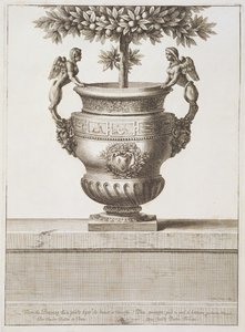Urny z brązu używane do drzewek cytrusowych, ilustracja z „Widoków i planów wersalskich”, Paryż, ok. 1664-89 (rycina) autorstwa Israel the Younger (after) Silvestre