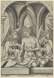 Chrystus jako mąż boleści między dwoma aniołami, ca. 1500., ca. 1500. autorstwa Israhel van Meckenem