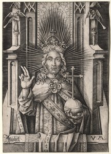 Chrystus Odkupiciel Salvator Mundi, ok. godz. 1490-1500. autorstwa Israhel van Meckenem