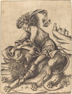 Samson i lew autorstwa Israhel van Meckenem