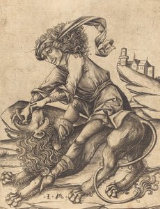 Samson i lew, c. 1475. autorstwa Israhel van Meckenem