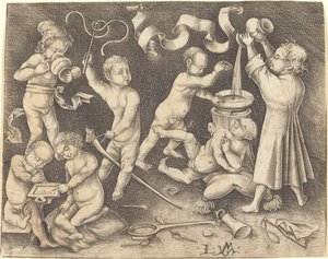 Siedmioro dzieci bawiących się, c. 1490. autorstwa Israhel van Meckenem
