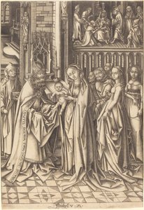Ofiarowanie w świątyni, c. 14901500. autorstwa Israhel van Meckenem
