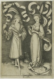 Sokolnik i dama autorstwa Israhel van Meckenem the younger