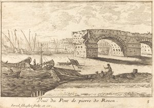 Widok na kamienny most Rouen autorstwa Israël Silvestre
