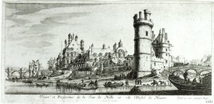 Widok perspektywiczny na Tour de Nesle i Hotel de Nevers autorstwa Israël Silvestre the Younger