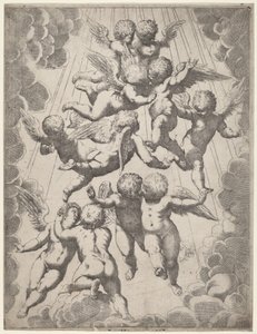 Grupa aniołów w chwale autorstwa Italian 17th Century, after Guido Reni, after Luca Cambiaso