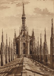 Katedra w Mediolanie: główna iglica (zdjęcie czarno-białe) autorstwa Italian Photographer
