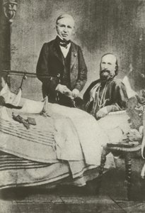 Garibaldi, ranny w walce, ze swoim lekarzem (zdjęcie czarno-białe) autorstwa Italian Photographer