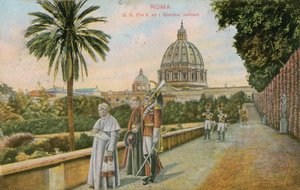 Papież Pius X w ogrodach Watykanu, Rzym. Pocztówka wysłana w 1913 roku. autorstwa Italian Photographer