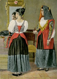 Dwie kobiety w tradycyjnych strojach, Sennori, Sardynia, Włochy, zdjęcie G Dessi, Cagliari autorstwa Italian Photographer