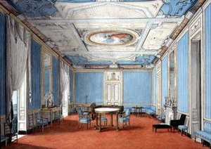 Neoklasycystyczne wnętrze neapolitańskiego palazzo, ok. 1830 (gwasz i akwarela na papierze) autorstwa Italian School