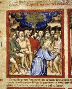 Abraham obrzezający Żydów, ilustracja z „Kodeksu Padewskiego” 1390-1400 autorstwa Italian School