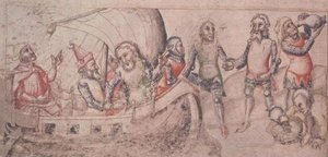 Dodaj 15477 fol.2v Jason wyrusza w swoją podróż z „Liber de Casu et Ruina Trojae” Guido de Columnis (wellum) autorstwa Italian School