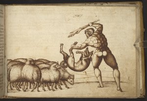 Dodać. 82955, f.233 Owce („pieprzone”).  , z Historii Animalium, (składający się z 245 rysunków wykonanych piórem i atramentem różnych gatunków zwierząt i mitycznych stworzeń, każdy opatrzony opisem.)    1595 autorstwa Italian School
