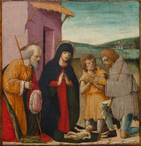 Pokłon pasterzy, ok. 1480-1500 (olej na drewnie) autorstwa Italian School
