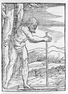 Indiański Taino rozpala ogień, pocierając dwa kawałki drewna. Rycina z „”Nawigacjii i Viaggi”” Giovanniego Battisty Ramusio (1485-1557), tom. III, Wenecja 1565. autorstwa Italian School