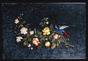 Włoski blat z marmuru w kolorze czarno-białym, inkrustowany pietre dure autorstwa Italian School