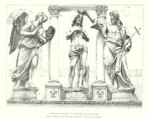 Andrea Contucci, Chrzest św. Jana, Grupa z brązu na jednych z drzwi baptysterium, Anioł jest autorstwa Spinazziego (rycina) autorstwa Italian School