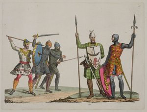 Wojownicy anglosascy, tablica 14 z Historii Narodów (akwatinta) autorstwa Italian School