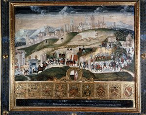 Przybycie do Sieny Kosima I Medyceusza (1389 - 1464) - Archiwum Narodowe, Siena. autorstwa Italian School