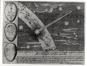Schemat astrologiczny komety, która pojawiła się w Rzymie w okresie Panny i pozostała widoczna do listopada 1680 r. autorstwa Italian School
