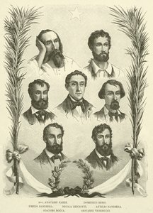 Avv Anacarsi Nardi, Domenico Moro, Emilio Bandiera, Nicola Ricciotti, Attilio Bandiera, Giacomo Rocca, Giovanni Venerucci (grafika) autorstwa Italian School