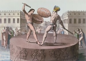 Wojownicy Azteków w walce na Cuauhxicalli, ok.1820 autorstwa Italian School