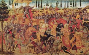 Bitwa między Dariuszem (399-330 pne) a Aleksandrem Wielkim (356-323 pne) (olej na panelu) autorstwa Italian School