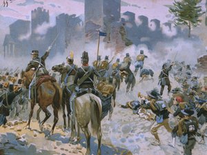 Bitwa pod Solferino i San Martino, 24 czerwca 1859, ilustracja z albumu poświęconego historii Risorgimento wykonanego dla czekoladowego Talmone, koniec XIX w.