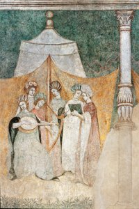 Bicocca degli Arcimboldi: fresk z XV wieku, detal przedstawiający kobiety grające muzykę (fresk) autorstwa Italian School
