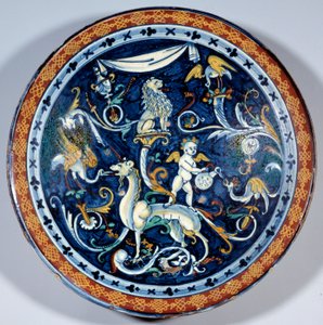 Fajansowy kubek Cafaggiolo zdobi fantastyczne zwierzęta. 1510-1520 Paryż, Luwr autorstwa Italian School