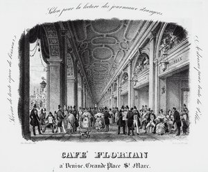 Caffe Florian na Piazza San Marco w Wenecji, rycina, Włochy autorstwa Italian School