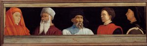 Cassone z 5 portretami Mistrza florenckiego renesansu (od lewej do prawej Giotto di Bondone, Paolo Uccello, Niccolo Donatello, Antonio Manetti, Filippo Brunelleschi). Szkoła włoska XVI wieku. Napis poniżej to chyba succ autorstwa Italian School