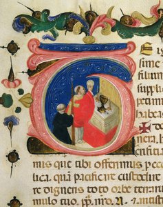 Celebracja Eucharystii, z Mariegoli świeckiego cechu św. Hieronima, ok. 1400 (atrament i złoto płatkowe na welinie) autorstwa Italian School
