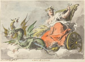 Rydwan Ceres (pióro i czarny tusz z szarym washem i akwarelą na papierze wykładanym) autorstwa Italian School