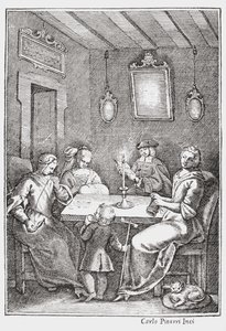 Chiaqlira czytająca bajki na przyjęciu szwalniczym, przednia okładka Pentameronu Giambattisty Basile, 1742 autorstwa Italian School